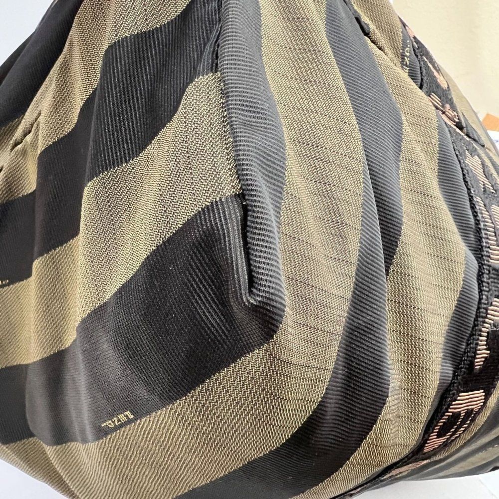 Auth Fendi Logo Weekender Overnight Pequin Stripe Bag Olive Canvas - Picture 9 of 16